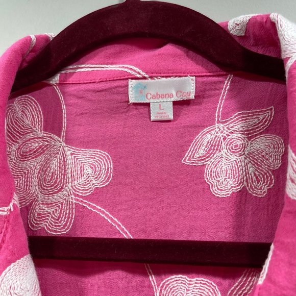 CABANA CAY Women's Embroidered Floral Sleeveless Top Tank Tie Waist Pink Size L - Picture 7 of 11